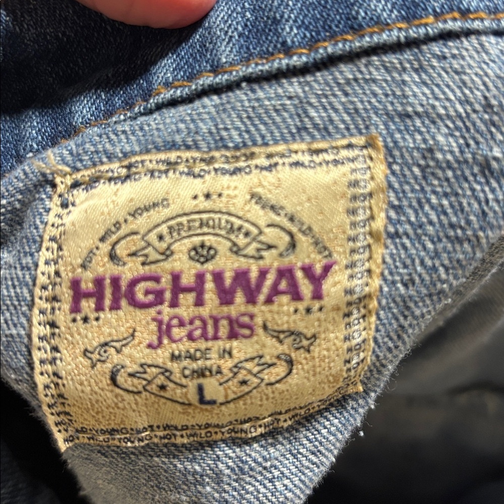 Large women's Highway Jeans brand cropped distressed Blue Jean Jacket - Picture 7 of 8